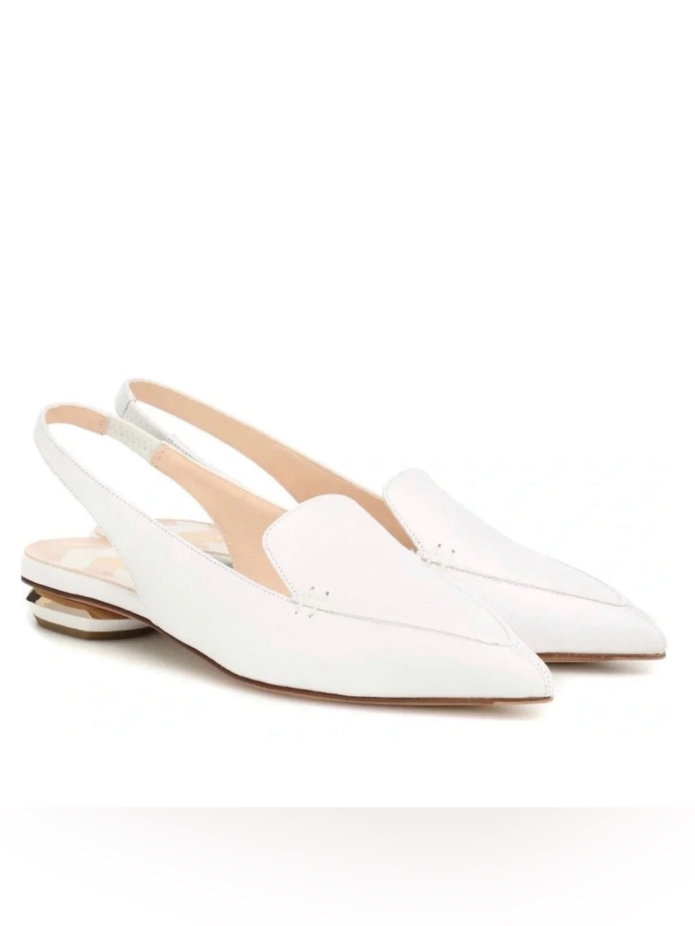 Nicholas Kirkwood white textured-leather Beya slingback flats size 36.5